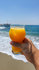A glass of water of orange juice 