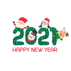Christmas 2021 with cartoon characters Santa and friends celebrating.