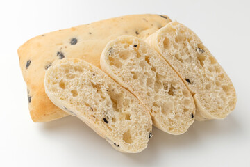 Chiabatta bread on a white background