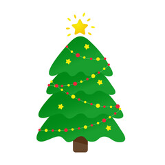 Christmas tree design decorated with colorful ball and star on top.