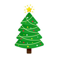 Christmas tree design decorated with colorful ball and star on top.