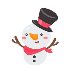 Cartoon snowman wearing a red scarf is happy for christmas.