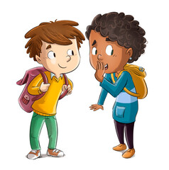 Children talking to each other telling a secret