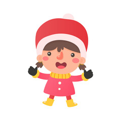 A cartoon child in a sweater playing in the snow at christmas