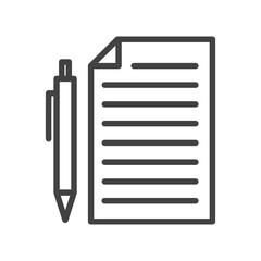 Checklist document with pen outline icon. Vector.