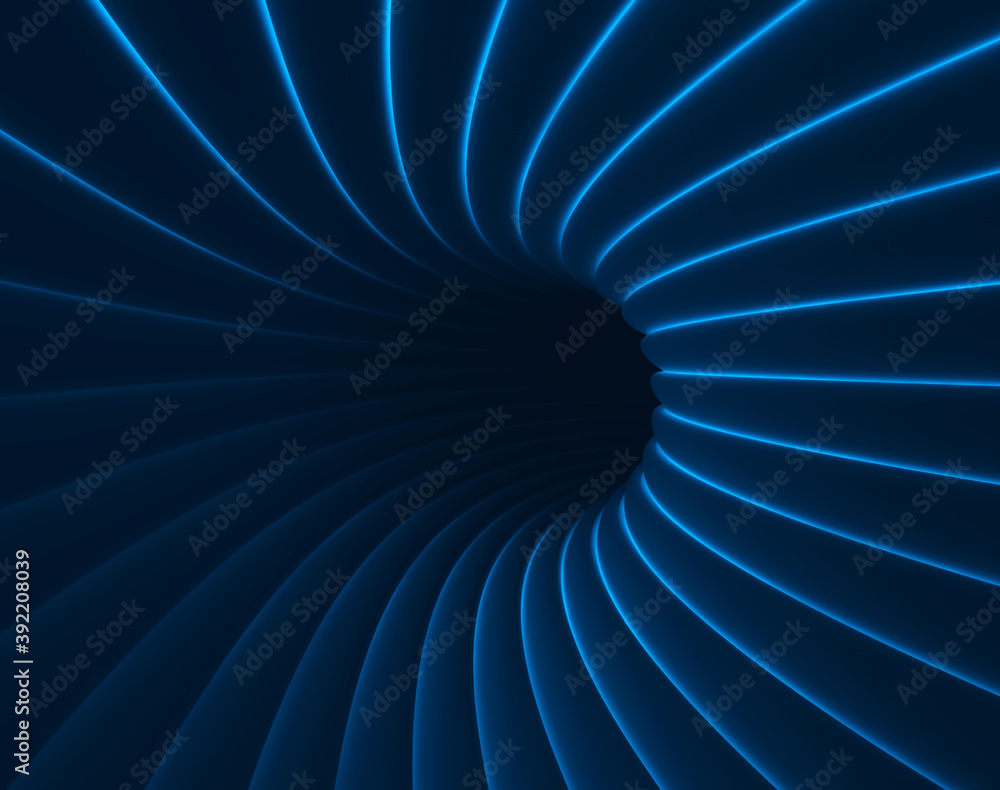 Poster abstract technology tunnel with light at the end. 3d light tunnel. blue abstract speed motion in hig