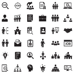 Job Icons. Black Flat Design. Vector Illustration.