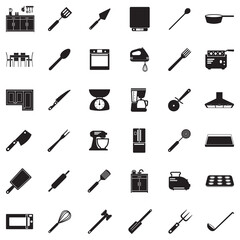 Kitchen Icons. Black Flat Design. Vector Illustration.