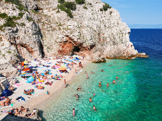 BRSEÄ, CROATIA - Aug 26, 2017: A breathtaking shot of Brsec beach on the eastern coast of...