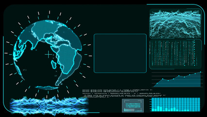 Blue monitor digital global world map and technology research develpoment analysis