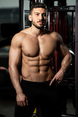 Obraz na płótnie Canvas Serious Bodybuilder Standing in the Gym