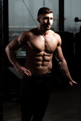 Fototapeta na wymiar Bodybuilder Doing Heavy Weight Exercise For Triceps