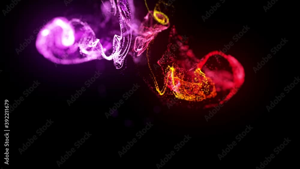 Poster injection of fluorescent red violet ink in water in 4k. 3d render of glow particles in ink flow. lum