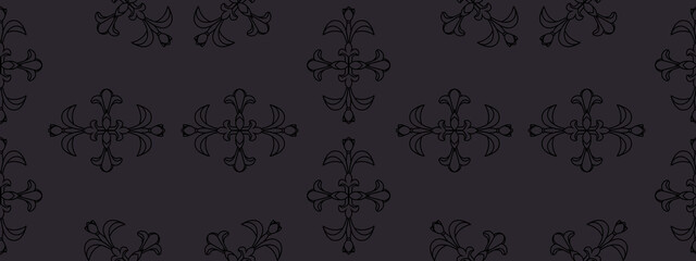 Black floral damsk onament seamless patternon color background. Design for fabric, apparel textile, book, interior, wallpaper