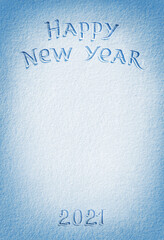 Happy New Year! Background of fresh snow texture in blue tone. High resolution product, top view