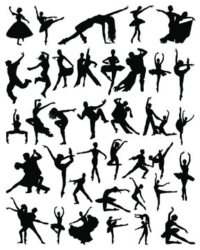 Collection silhouettes of people dancing. Vector collection of people danc silhouettes. People dancing silhouette set. 