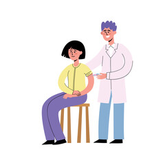 Vector illustration of doctor giving shot of vaccine or insulin