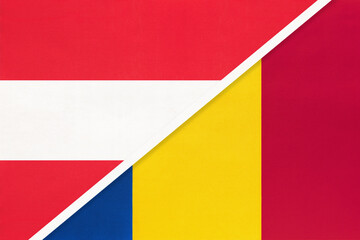 Austria and Romania, symbol of national flags from textile.