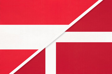 Austria and Denmark, symbol of national flags from textile.