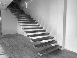 Decorative wooden stairs in a modern style house.