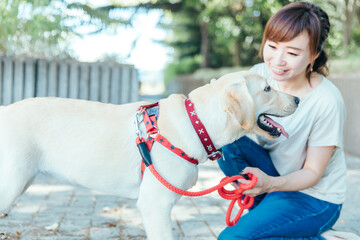 犬の散歩をする女性

