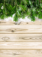 Christmas vertical background Pine tree branches snow