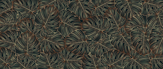 monstera leaf Wallpaper, Luxury nature leaves pattern design, Line arts, Hand drawn outline design for fabric , print, cover, banner and invitation, Vector illustration. © TWINS DESIGN STUDIO