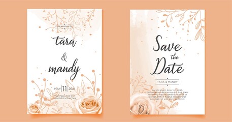 wedding invitation card floral design with hand draw