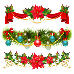 Christmas set with poinsettia  isolated on a white
