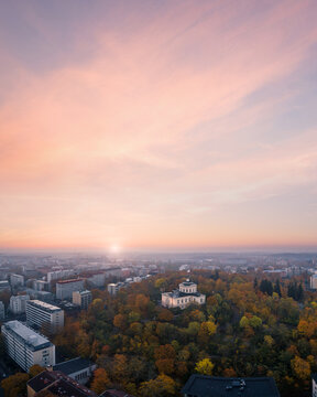 The old observatory building on vartiovuori hill against beautiful sunrise in Turku, Finland © Jamo Images