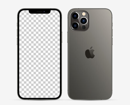 MOSCOW, RUSSIA - NOVEMBER 13, 2020: New i Phone 12 pro / pro max Graphite color by Apple Inc. Mock-up screen iphone and back side iphone. Vector illustration EPS10