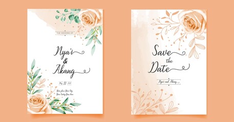 wedding invitation card floral design with hand draw