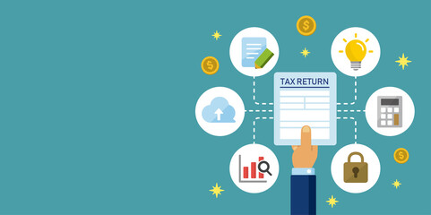 Tax return, submit tax document, tax form /cartoon banner illustration / no text