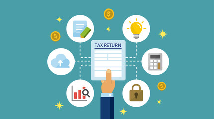 Tax return, submit tax document, tax form /cartoon banner illustration / no text