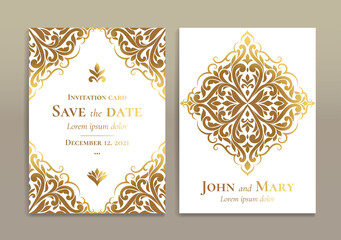 White and gold vintage greeting card design. Luxury vector ornament template. Great for invitation, flyer, menu, brochure, postcard, background, wallpaper, decoration, packaging or any desired idea.
