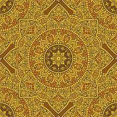 Brown Turkish seamless pattern with luxury mandala ornament. Traditional Arabic, Indian motifs. Great for fabric and textile, wallpaper, packaging or any desired idea.