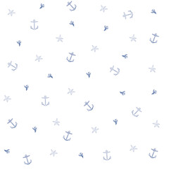 Cute seamless marine pattern with anchor, corals, sea stars. Ornament for design fabric, clothes, textile, wrapping paper. Vector illustration
