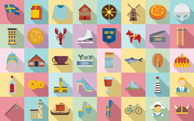 Sweden icons set. Flat set of Sweden vector icons for web design