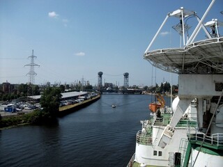 Russia, Kaliningrad, vessels on the Pregolya river