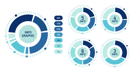 Set Blue Abstract infographics circle. Template cycle diagram, graph, presentation chart. Business concept with options. Vector illustration in flat.