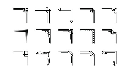 Set Hand Draw Of Corners Different Shapes Flower Decoration Vector Design Doodle Sketch Style For Wedding And Banner