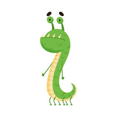Fototapeta premium Funny Monster with Antenna Standing and Smiling Vector Illustration