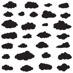 White cartoon clouds set isolated on white background. Collection of different cartoon clouds for background template, wallpaper and sky design. Cartoon clouds vector. Sky illustration