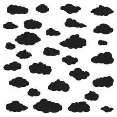 Fotobehang White cartoon clouds set isolated on white background. Collection of different cartoon clouds for background template, wallpaper and sky design. Cartoon clouds vector. Sky illustration © Marinko