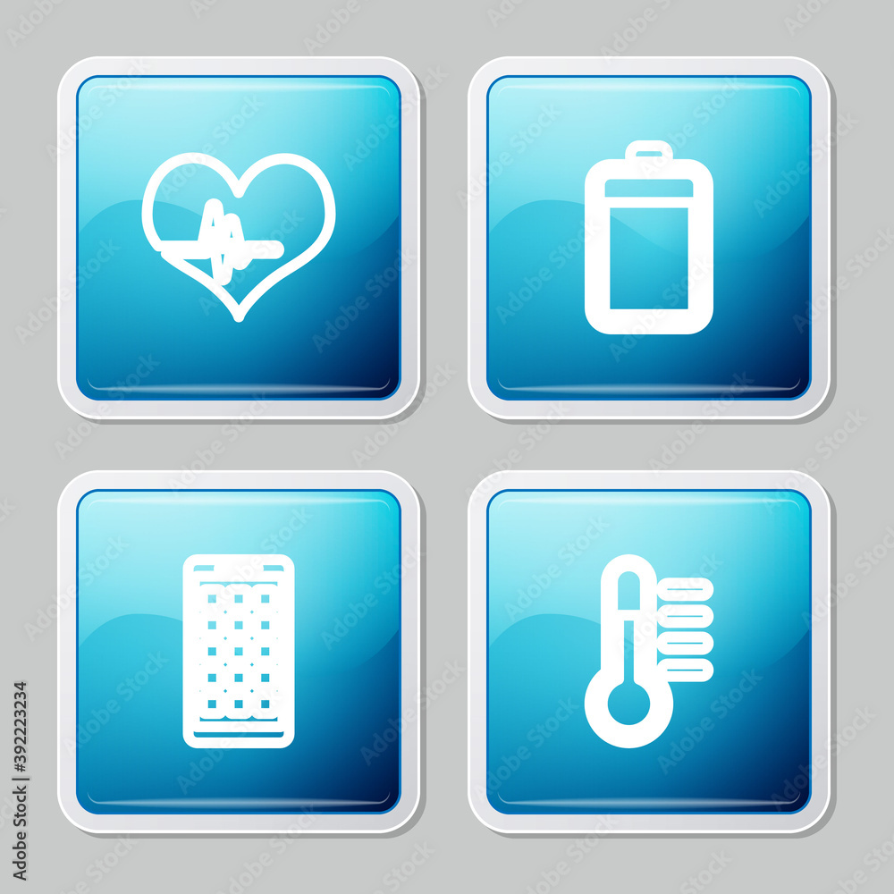 Sticker Set line Heart rate, Battery, Mobile Apps and Thermometer icon. Vector.