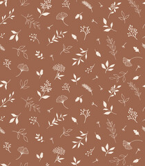 Elegant seamless pattern with plants and herbs. Hand drawn vector illustration.