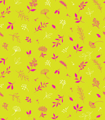 Elegant seamless pattern with plants and herbs. Hand drawn vector illustration.
