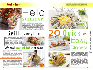 Cook It Easy magazine page spread design. Articles and different images