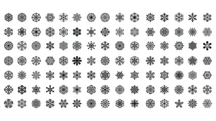 Set Black Colleciton Line Snowflake Doodle Winter Decoration Elements Vector Design Style