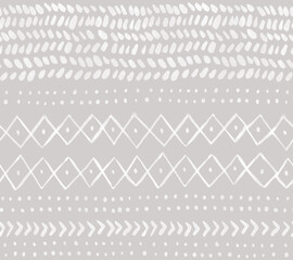 Boho abstract seamless pattern in hand painted style. Trendy loose geometric pink brown and white.